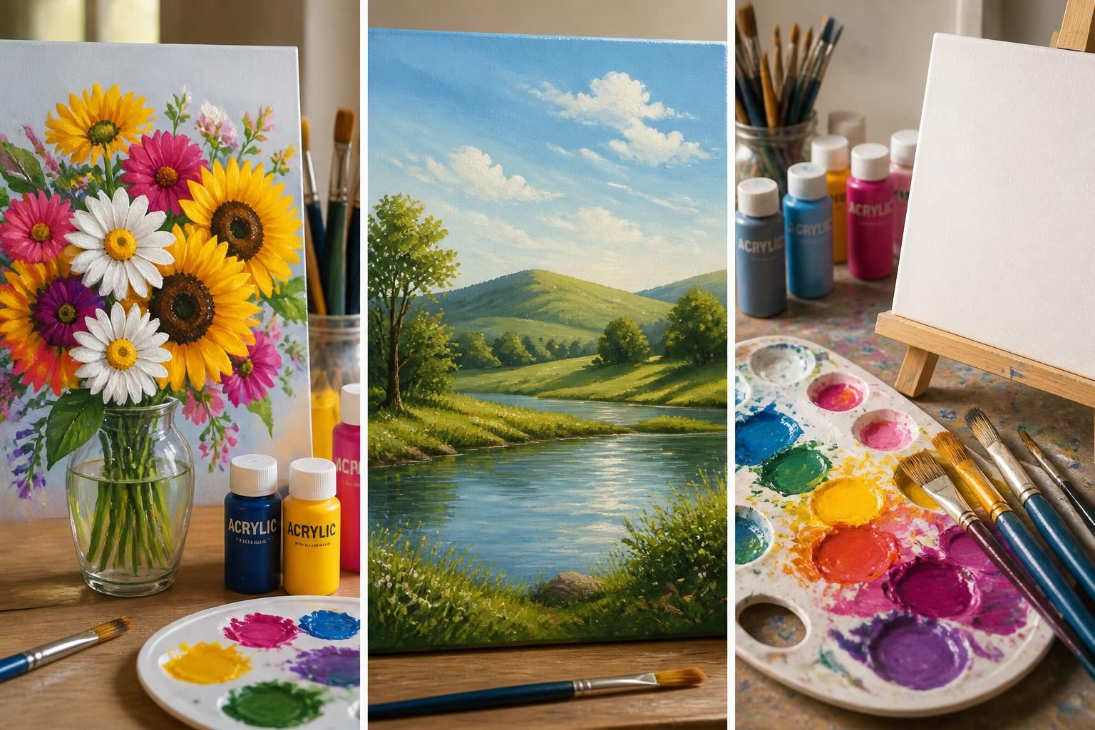 découvrez des idées faciles de dessin et peinture pour débutants : fleurs, paysages et techniques à l'acrylique pour libérer votre créativité.