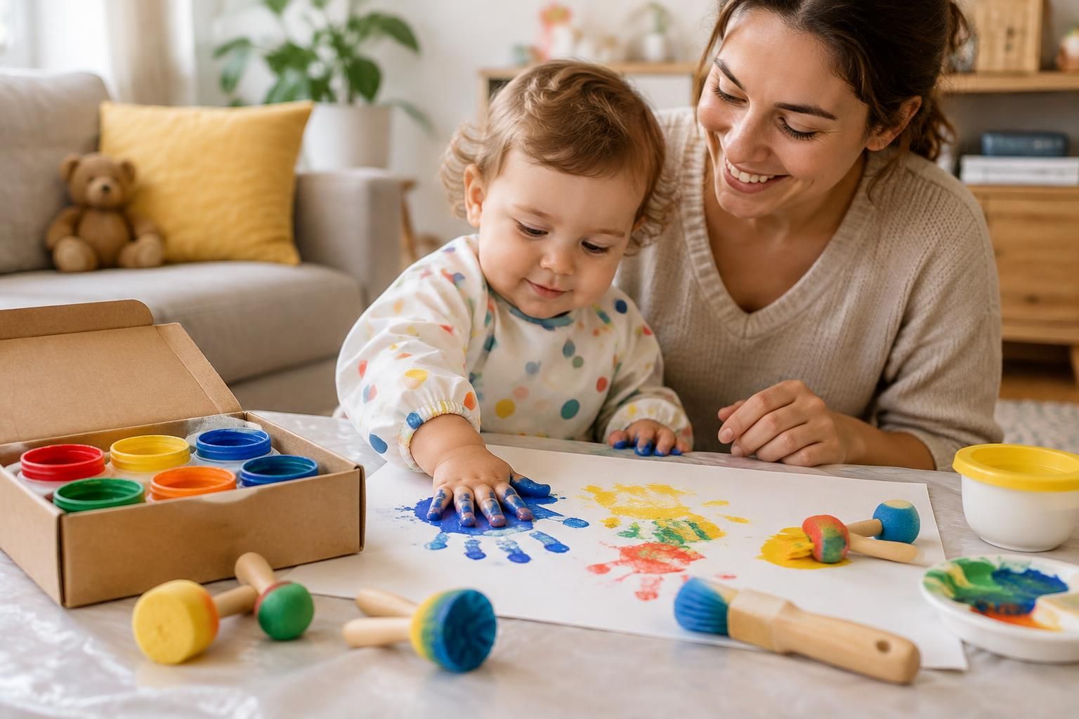 découvrez nos kits de peinture pour bébé : des coffrets ludiques et non toxiques, adaptés dès 12 mois pour créer en toute sérénité.