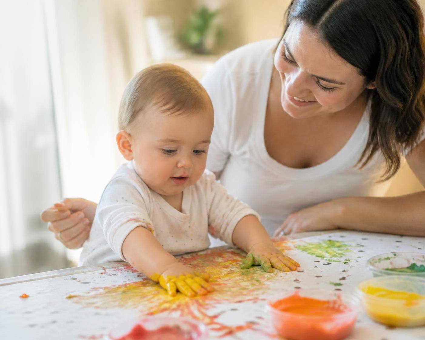 découvrez des activités de peinture pour bébé dès 4 mois, utilisant des techniques à la main et des peintures comestibles pour un jeu sûr et créatif.