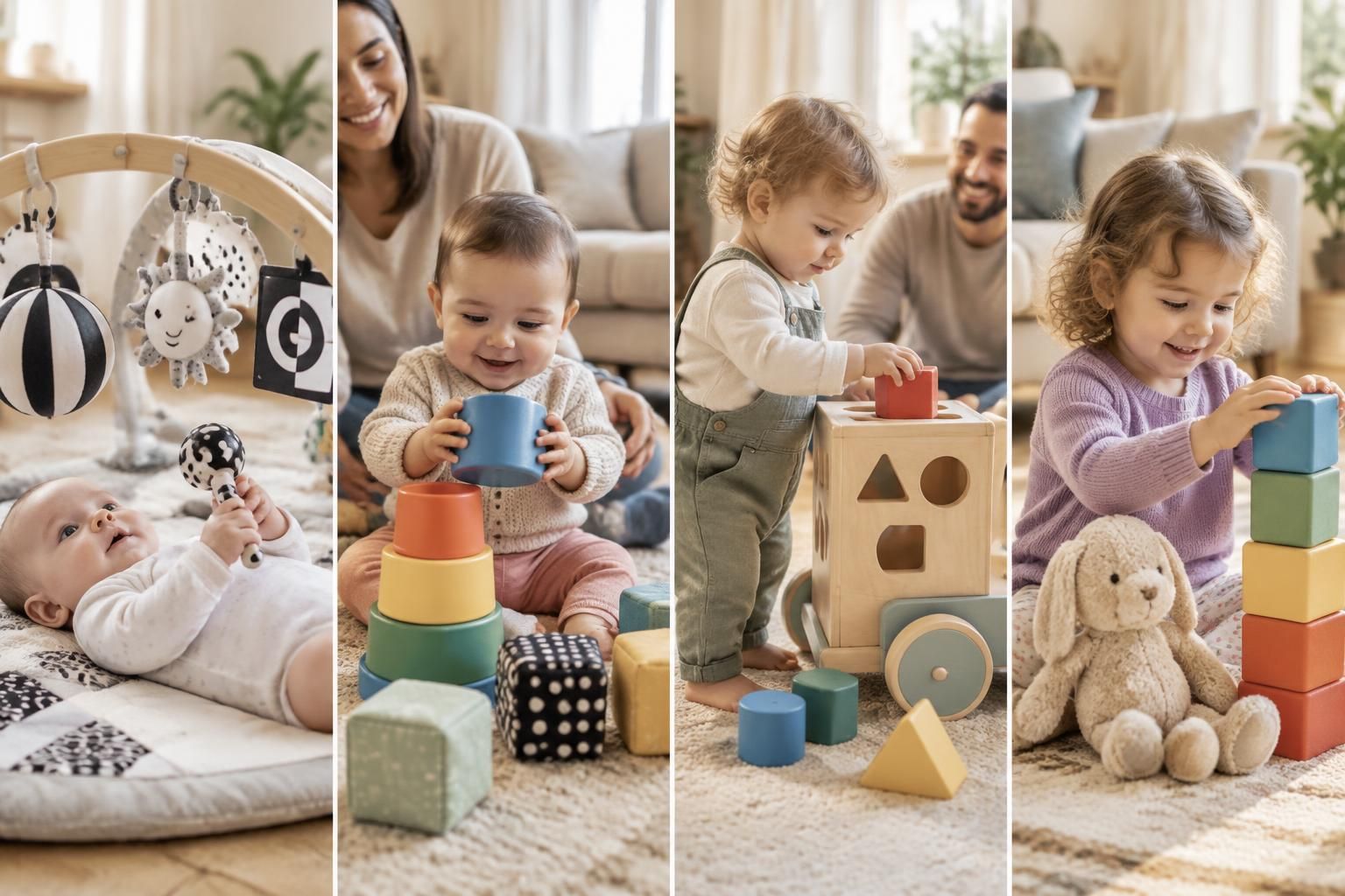 découvrez quels jeux proposer à bébé de 3 mois à 2 ans pour stimuler son éveil, sa motricité et sa curiosité à chaque étape.